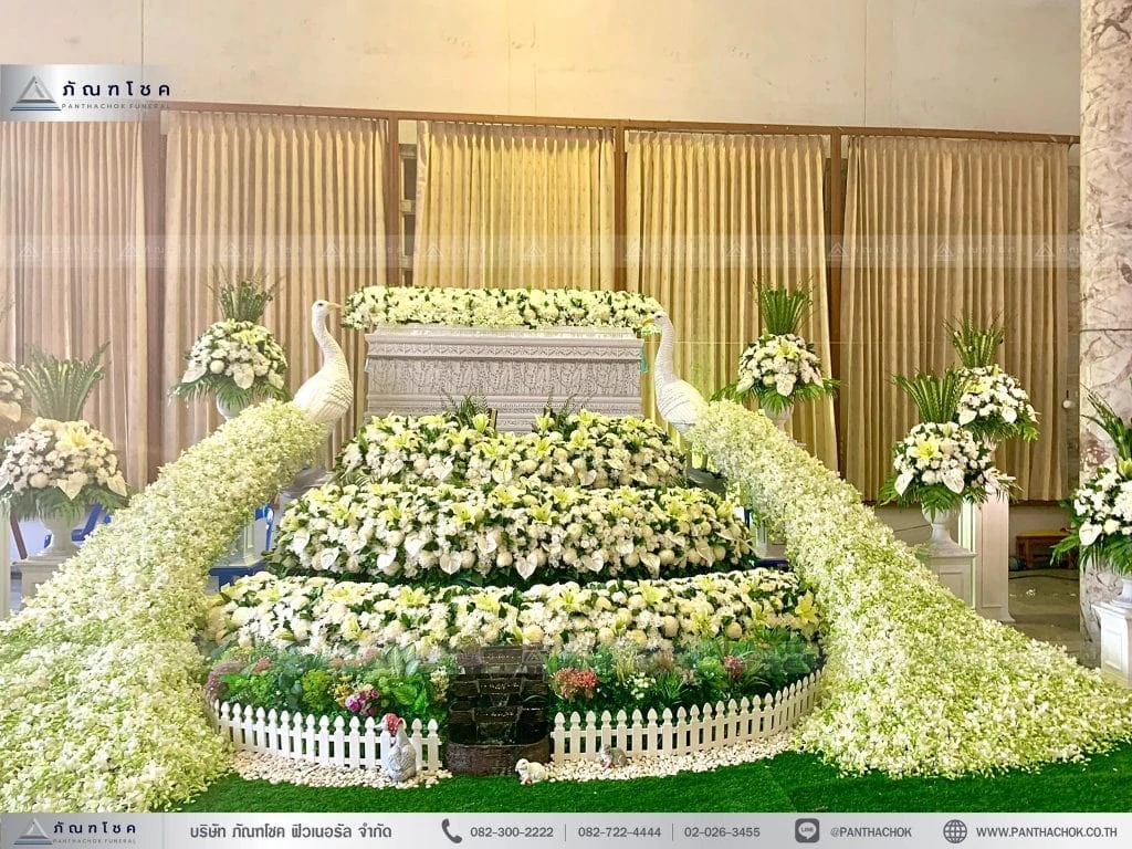 ชุดสวนดอกไม้งานศพ ดอกไม้งานศพหรูหรา จัดงานศพราชบุรี