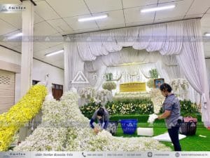 นกยูงงานศพ วัดไทร นครปฐม ดอกไม้สดหน้าศพ จัดสวนดอกไม้ในงานศพสวยงาม ดอกไม้สวยๆ จัดดอกไม้